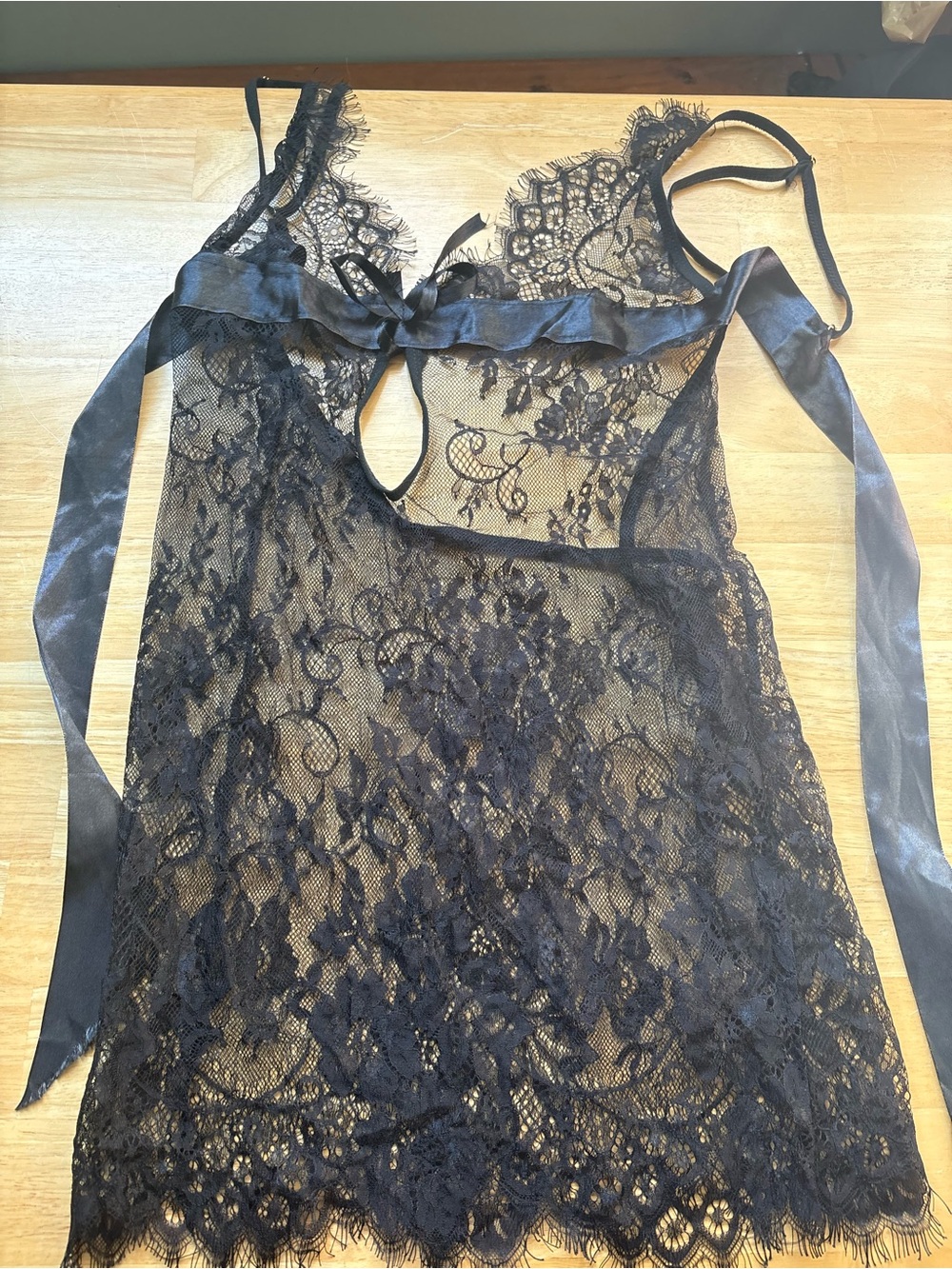 Sheer Black Lace Chemise with Satin Tie